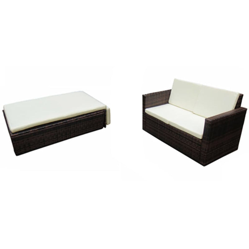 2-delige Loungeset met kussens poly rattan bruin MeubelReus
