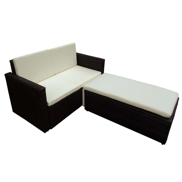 2-delige Loungeset met kussens poly rattan bruin MeubelReus