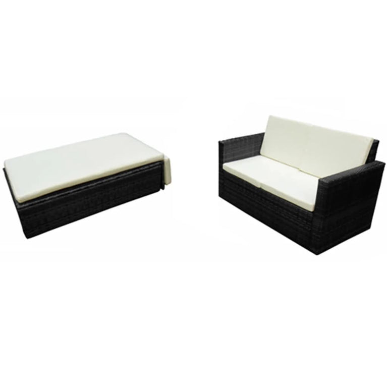 2-delige Loungeset met kussens poly rattan zwart MeubelReus