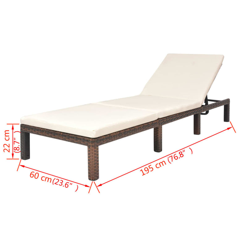 Ligbed met kussen poly rattan bruin MeubelReus