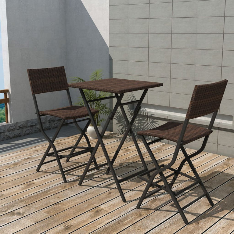 3-delige Bistroset inklapbaar staal poly rattan bruin MeubelReus