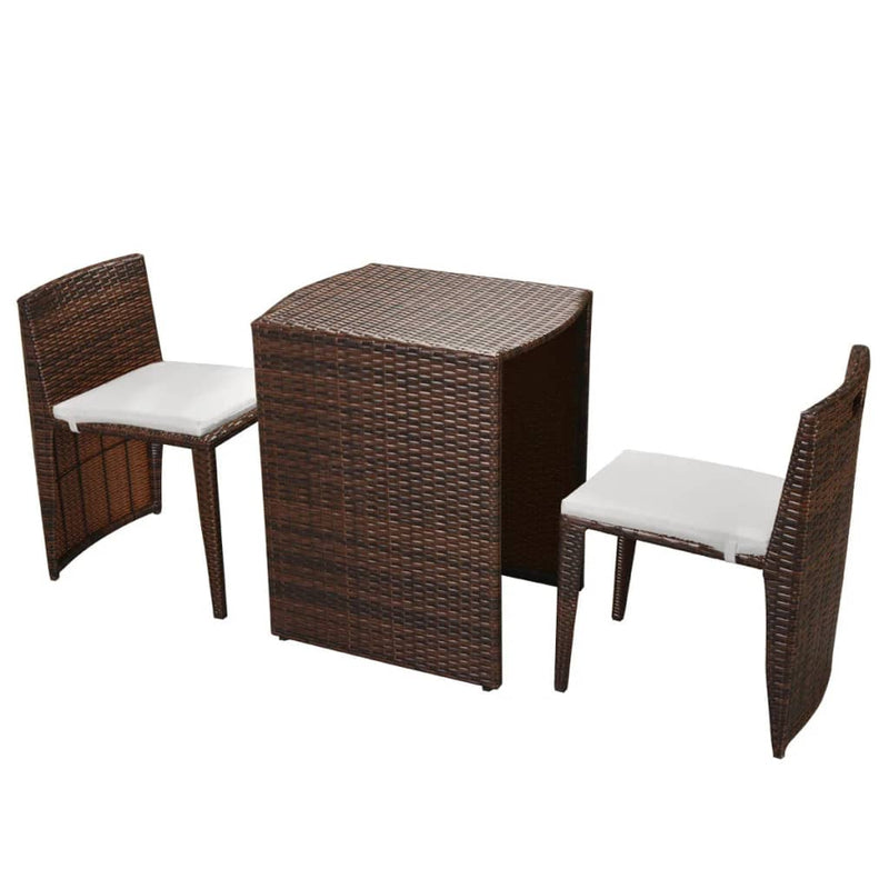 3-delige Bistroset met kussens poly rattan bruin MeubelReus