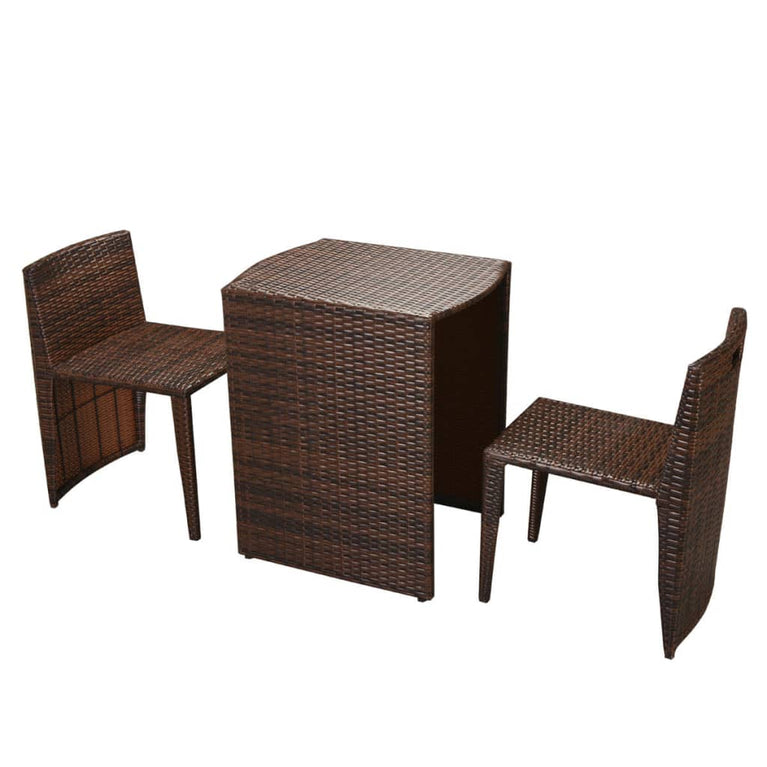 3-delige Bistroset met kussens poly rattan bruin MeubelReus