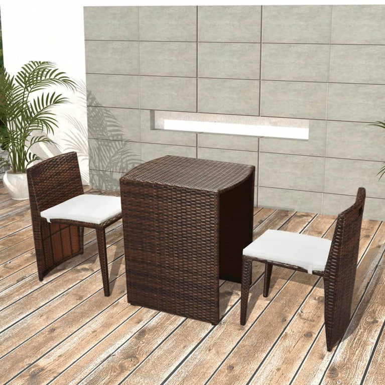 3-delige Bistroset met kussens poly rattan bruin MeubelReus