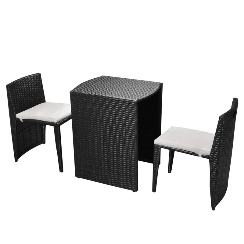 3-delige Bistroset met kussens poly rattan zwart MeubelReus