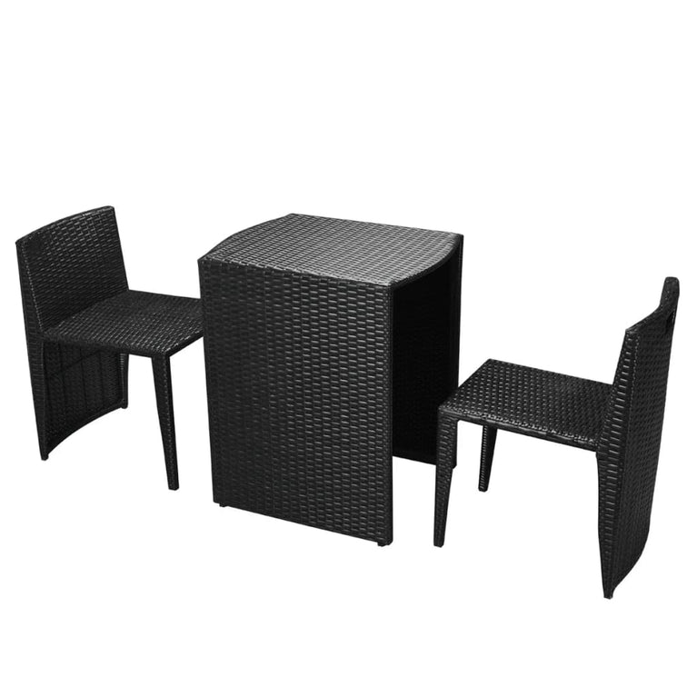 3-delige Bistroset met kussens poly rattan zwart MeubelReus
