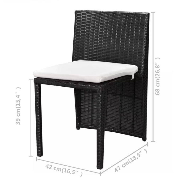 3-delige Bistroset met kussens poly rattan zwart MeubelReus