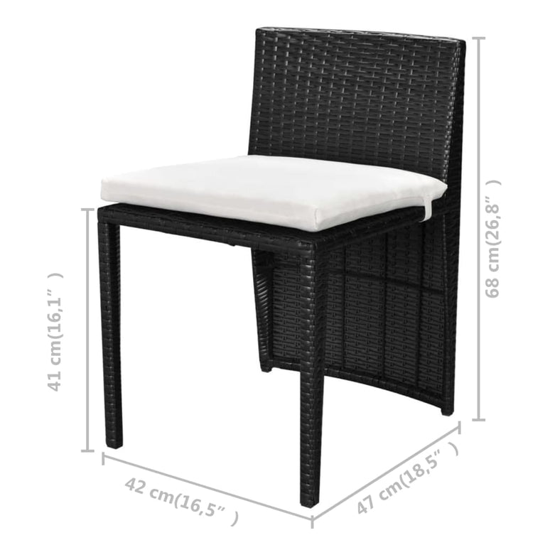 3-delige Bistroset met kussens poly rattan zwart MeubelReus