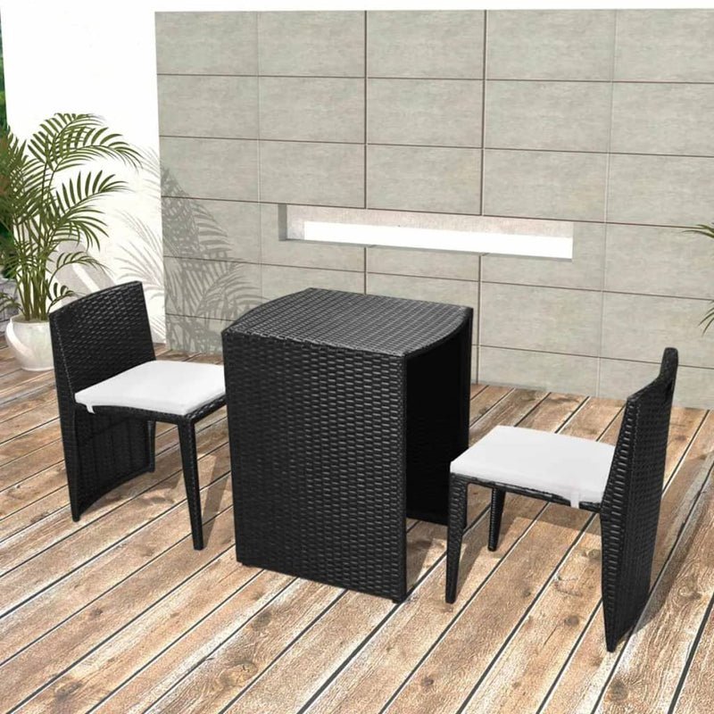 3-delige Bistroset met kussens poly rattan zwart MeubelReus