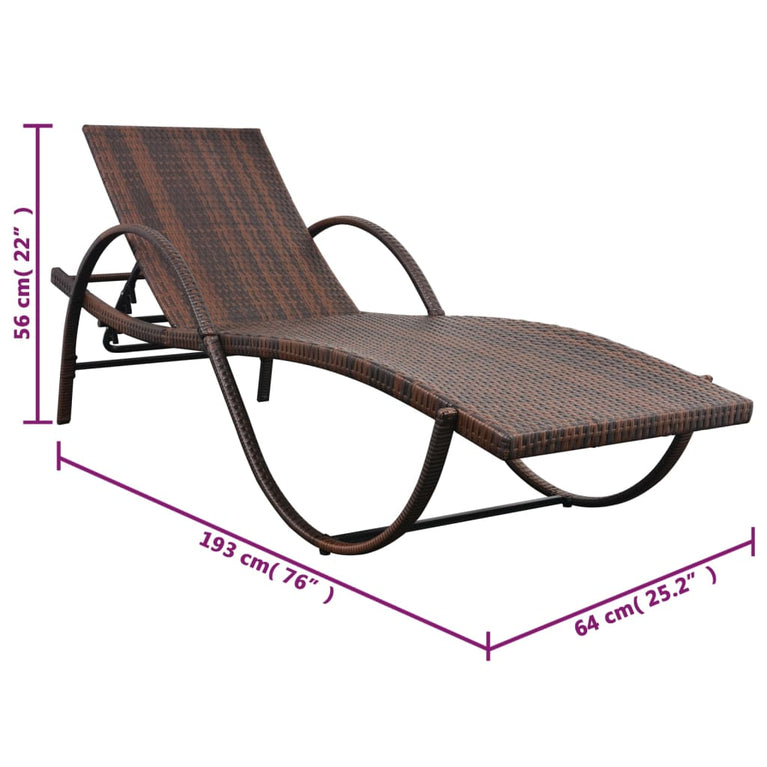 Ligbed met kussen poly rattan bruin MeubelReus