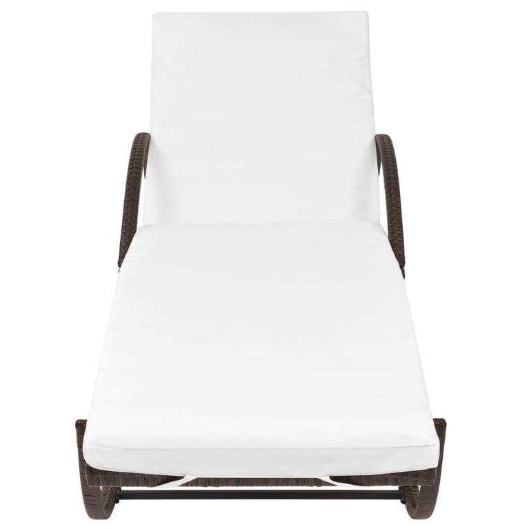 Ligbed met kussen en tafel poly rattan bruin MeubelReus