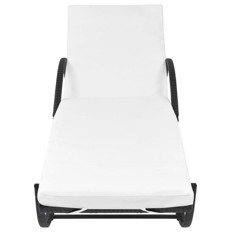 Ligbed met kussen en tafel poly rattan zwart MeubelReus