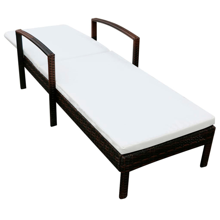 Ligbed met kussen poly rattan bruin MeubelReus