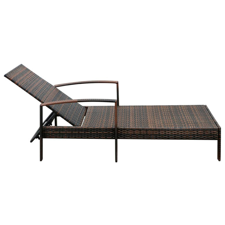 Ligbed met kussen poly rattan bruin MeubelReus
