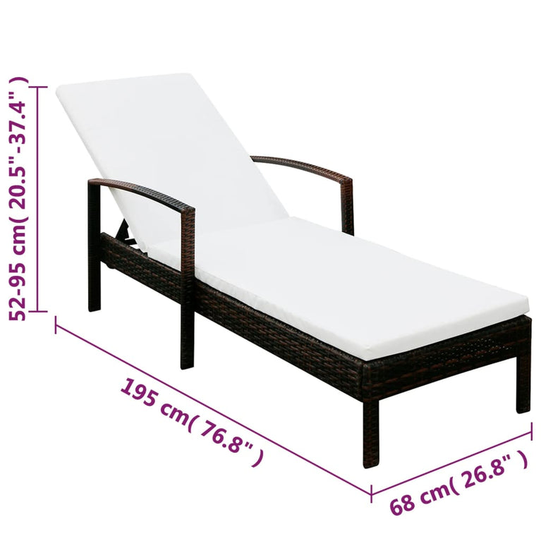 Ligbed met kussen poly rattan bruin MeubelReus