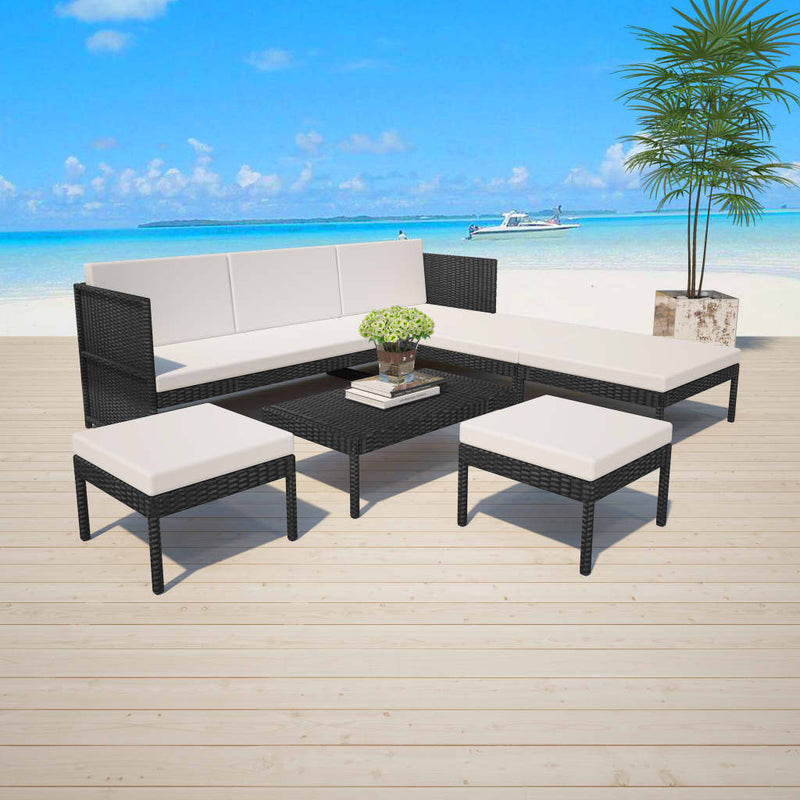 6-delige Loungeset met kussens poly rattan zwart MeubelReus
