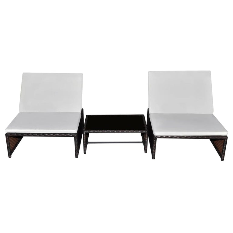 Ligbedden 2 st met tafel poly rattan bruin MeubelReus