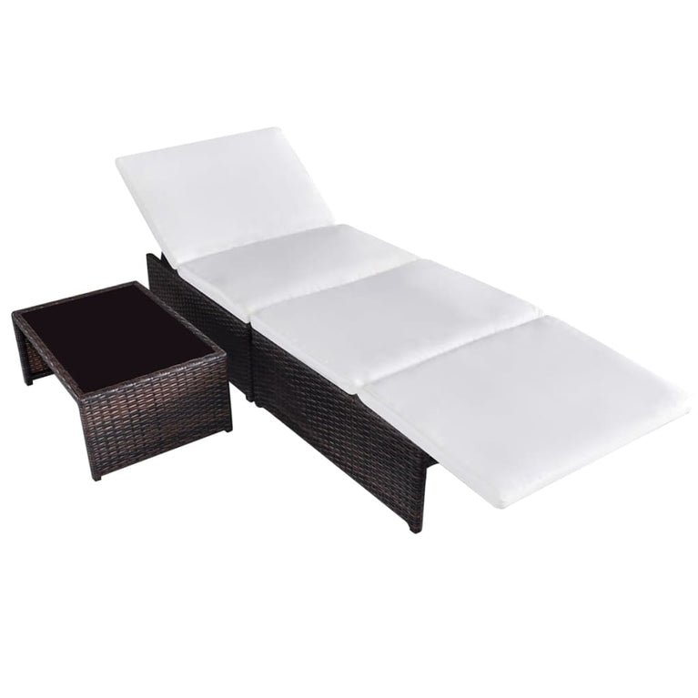 Ligbedden 2 st met tafel poly rattan bruin MeubelReus