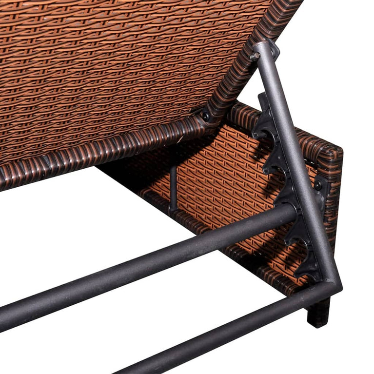 Ligbedden 2 st met tafel poly rattan bruin MeubelReus