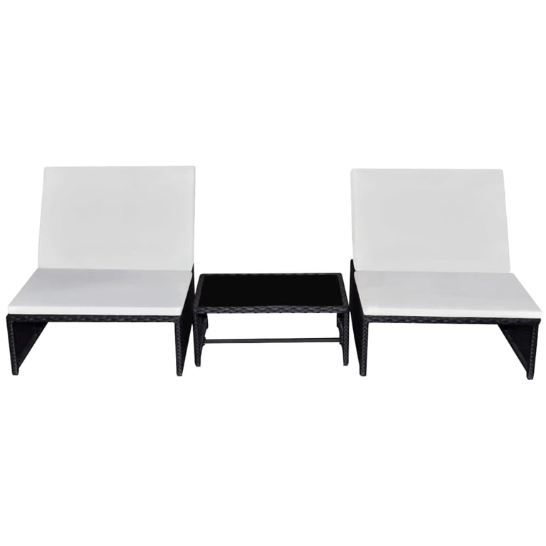 Ligbedden 2 st met tafel poly rattan zwart MeubelReus