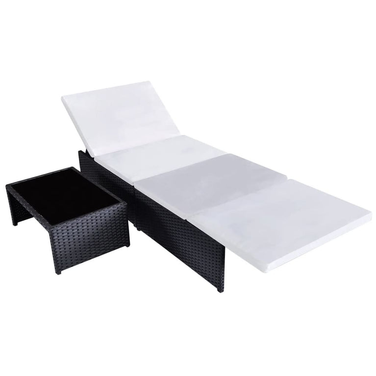 Ligbedden 2 st met tafel poly rattan zwart MeubelReus