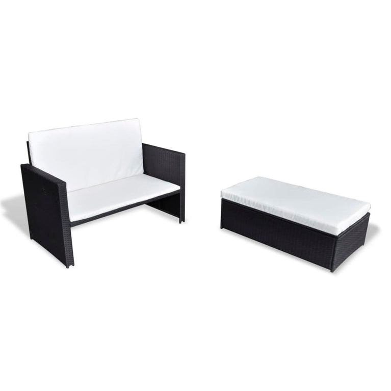 2-delige Loungeset met kussens poly rattan zwart MeubelReus