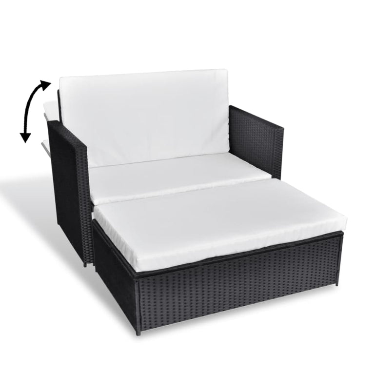 2-delige Loungeset met kussens poly rattan zwart MeubelReus