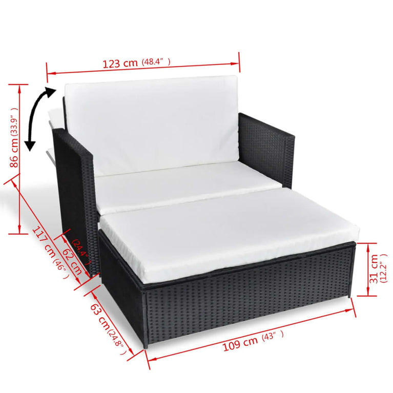 2-delige Loungeset met kussens poly rattan zwart MeubelReus