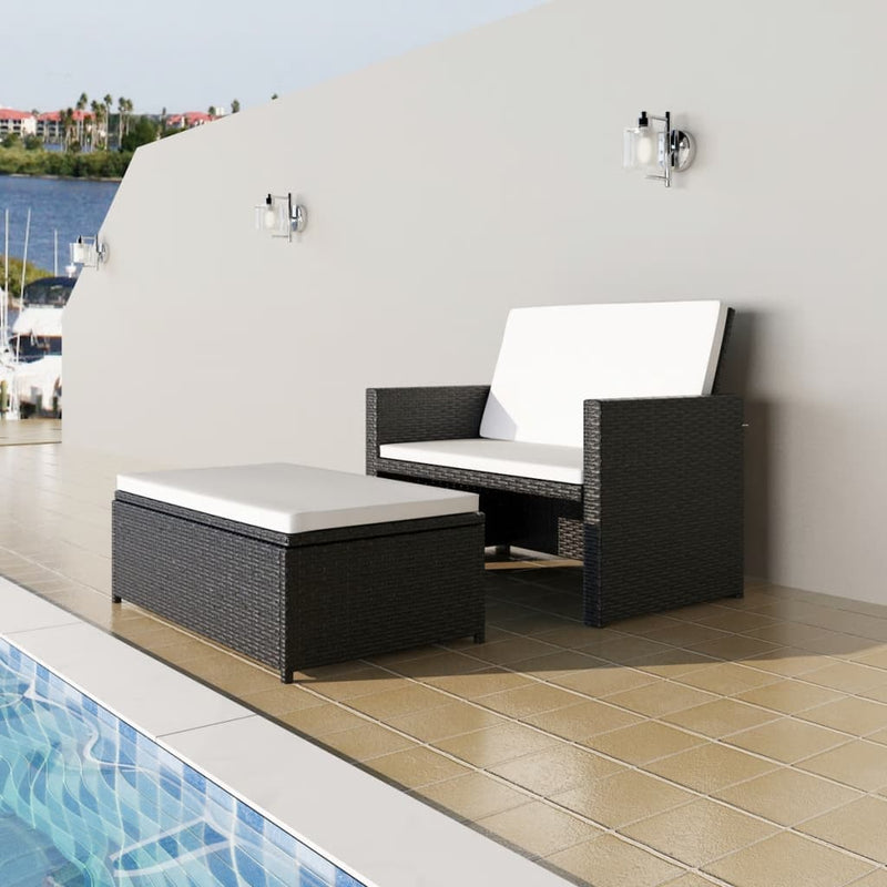 2-delige Loungeset met kussens poly rattan zwart MeubelReus