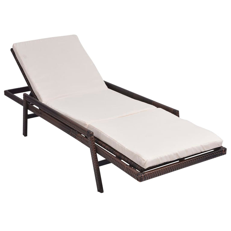 Ligbed met kussen poly rattan bruin MeubelReus