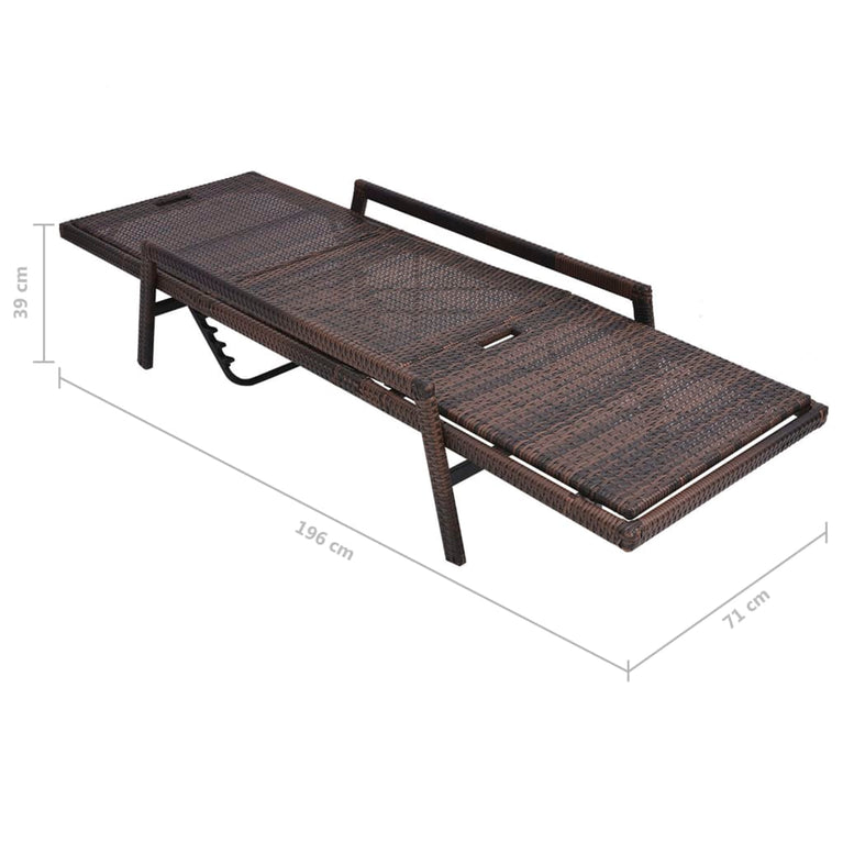 Ligbed met kussen poly rattan bruin MeubelReus