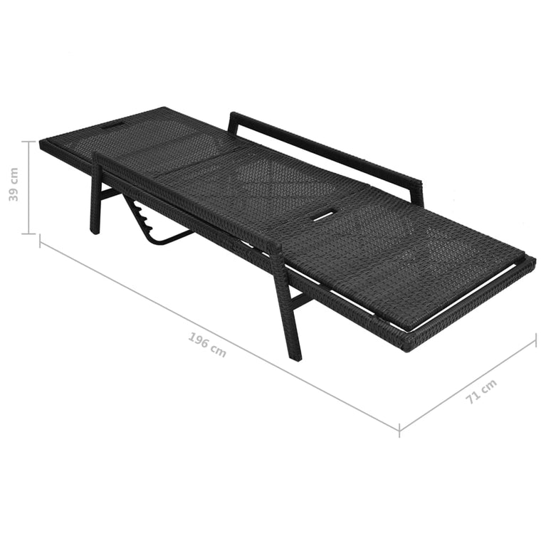 Ligbed met kussen poly rattan zwart MeubelReus
