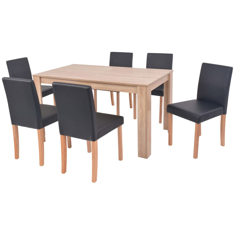 Eettafel met stoelen kunstleer en eikenhout zwart 7 st MeubelReus