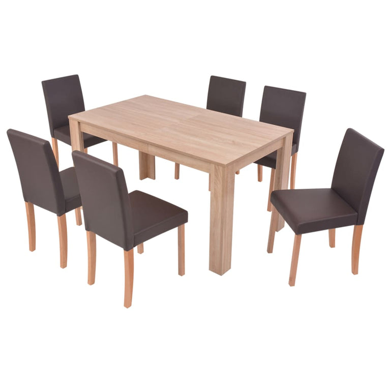 Eettafel met stoelen kunstleer en eikenhout bruin 7 st MeubelReus