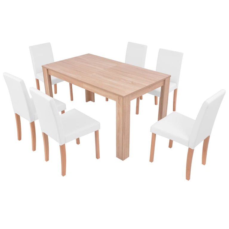 Eettafel met stoelen kunstleer en eikenhout crème 7-delig MeubelReus