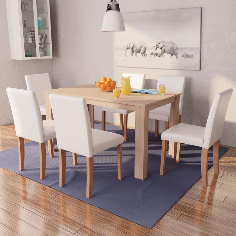 Eettafel met stoelen kunstleer en eikenhout crème 7-delig MeubelReus