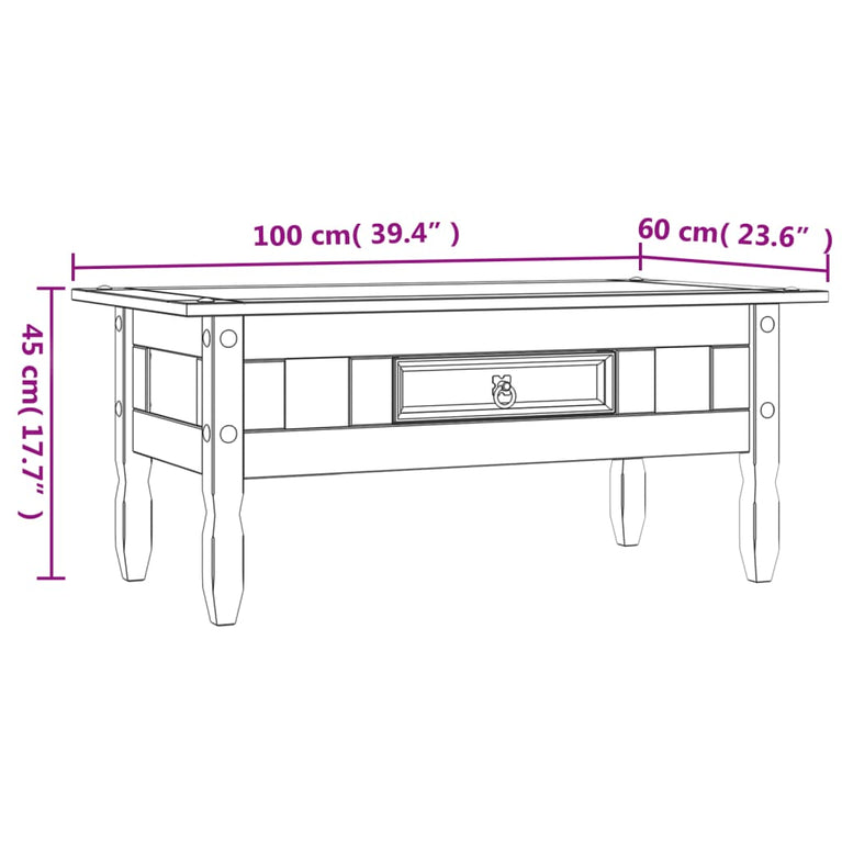 Salontafel Mexicaans grenenhout Corona-stijl 100x60x45 cm MeubelReus