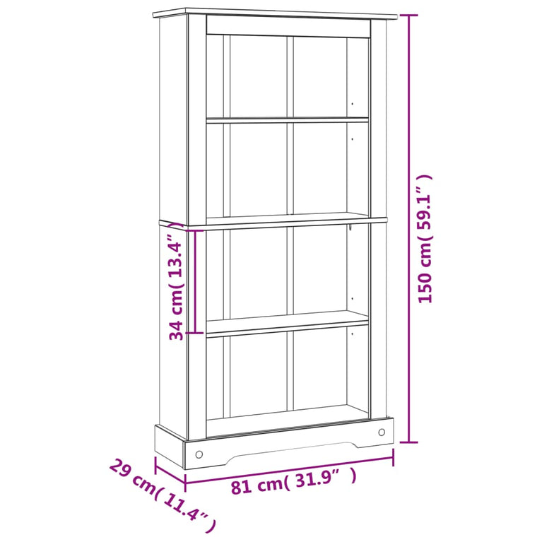Boekenkast grenenhout met 4 planken Corona-stijl 81x29x150 cm MeubelReus