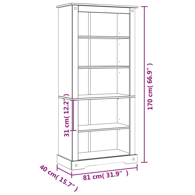 Boekenkast met 5 planken Corona-stijl 81x40x170 cm grenenhout MeubelReus