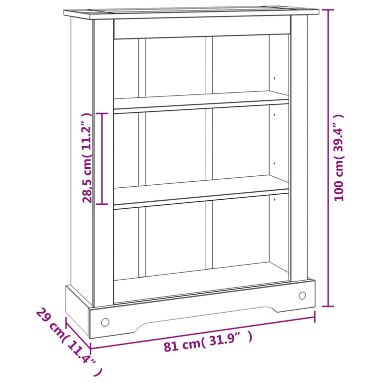Boekenkast grenenhout met 3 planken Corona-stijl 81x29x100 cm MeubelReus