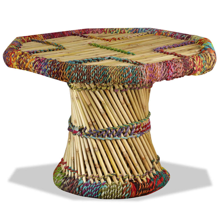 Salontafel achthoekig met chindi details bamboe meerkleurig MeubelReus