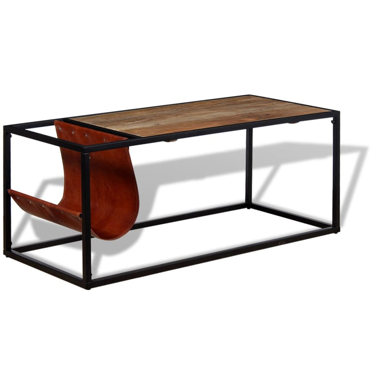 Salontafel met echt lederen tijdschriftenhouder 110x50x45 cm MeubelReus