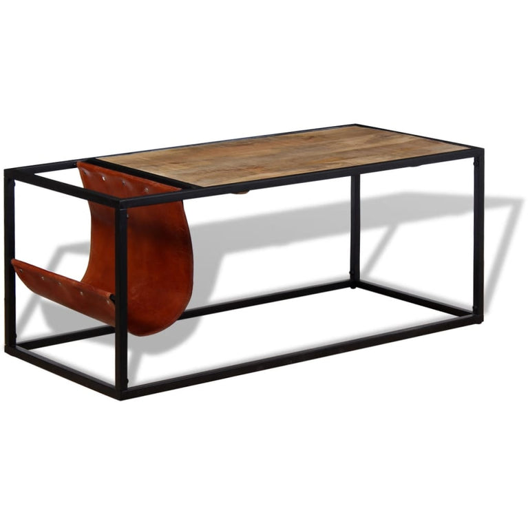 Salontafel met echt lederen tijdschriftenhouder 110x50x45 cm MeubelReus