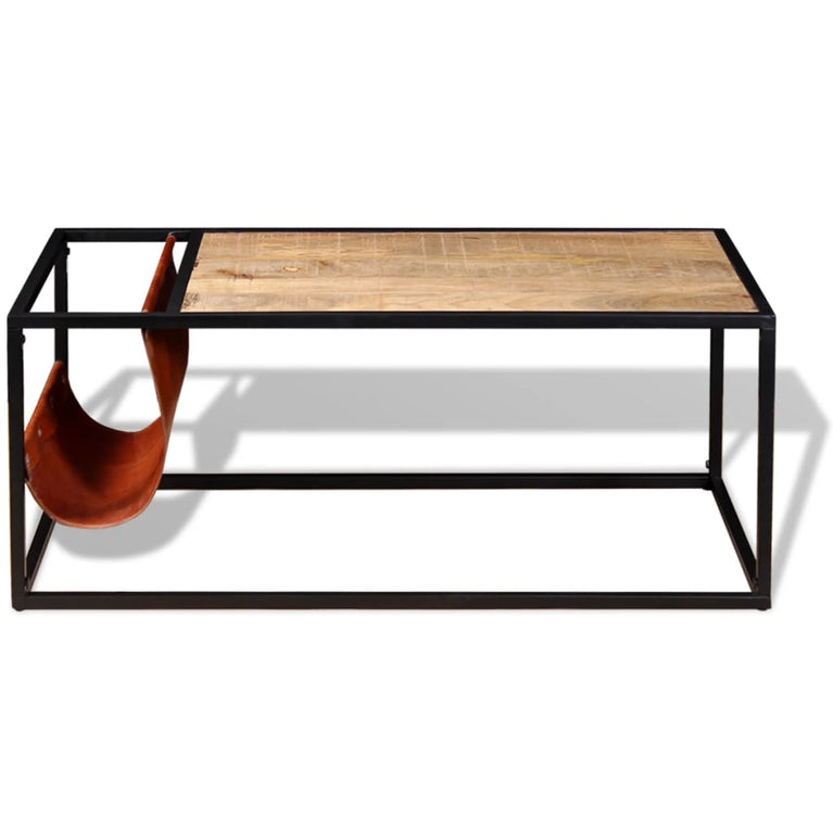 Salontafel met echt lederen tijdschriftenhouder 110x50x45 cm MeubelReus