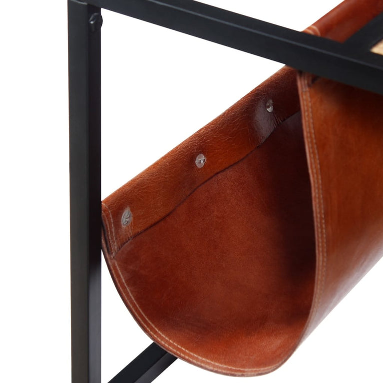 Salontafel met echt lederen tijdschriftenhouder 110x50x45 cm MeubelReus