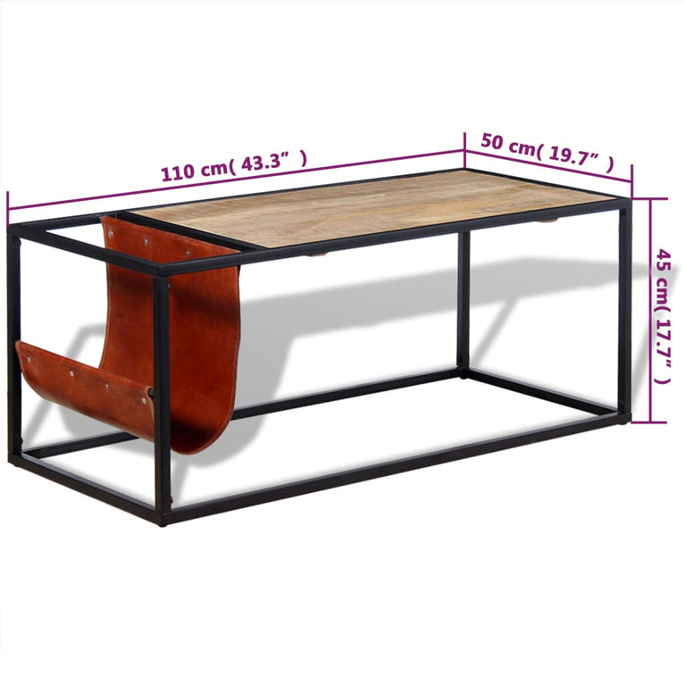 Salontafel met echt lederen tijdschriftenhouder 110x50x45 cm MeubelReus