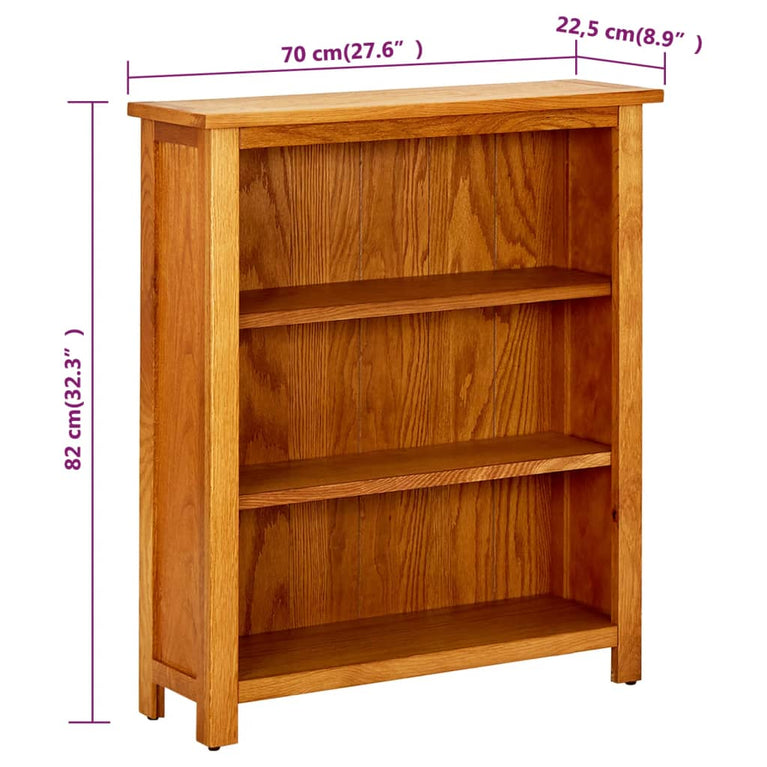 Boekenkast met 3 schappen 70x22,5x82 cm massief eikenhout