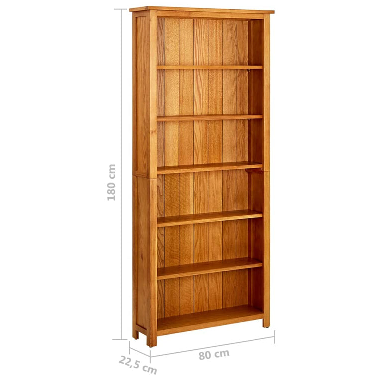 Boekenkast met 6 schappen 80x22,5x180 cm massief eikenhout MeubelReus