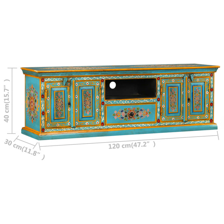 Tv-meubel handgeschilderd massief mangohout blauw MeubelReus