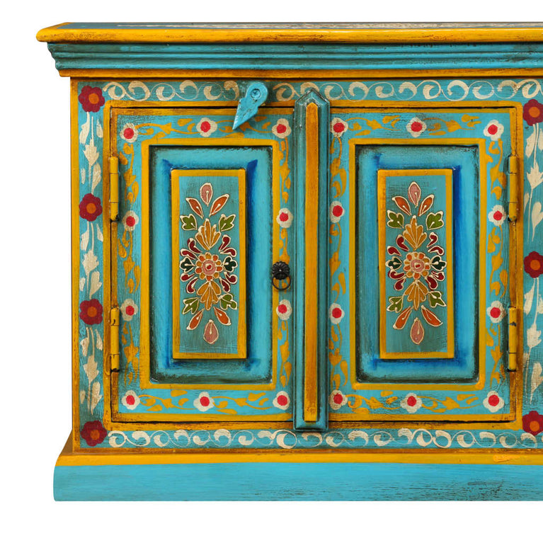 Tv-meubel handgeschilderd massief mangohout blauw MeubelReus